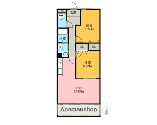 ハイツ南(2LDK/7階)の間取り写真
