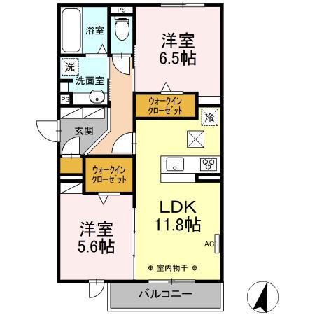 D-ROOM沖ノ橋(2LDK/1階)の間取り写真