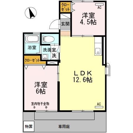 ルミエールANDOC棟(2LDK/1階)の間取り写真