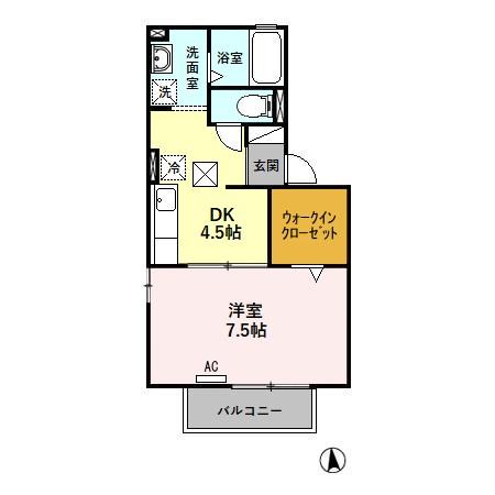 ミュータウンA(1DK/1階)の間取り写真