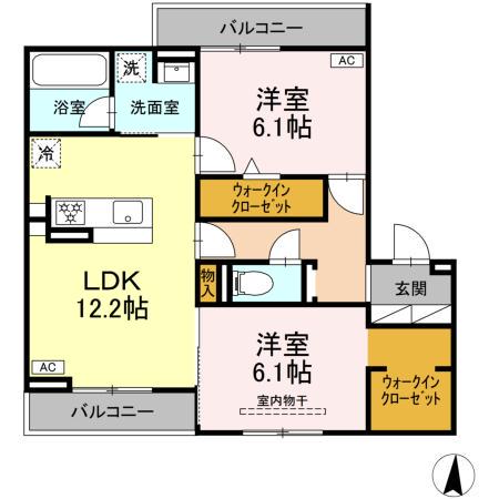 セレスティア本荘中ノ町 C(2LDK/2階)の間取り写真