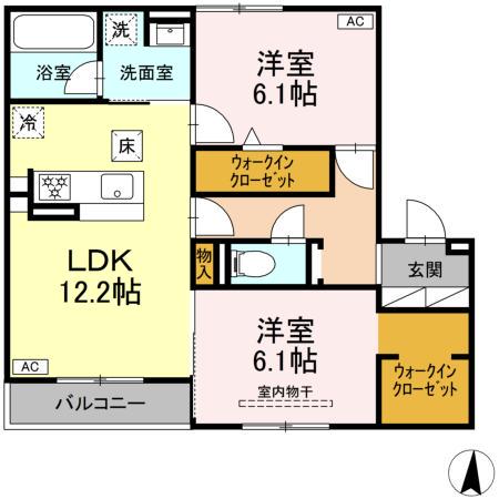 セレスティア本荘中ノ町 C(2LDK/1階)の間取り写真