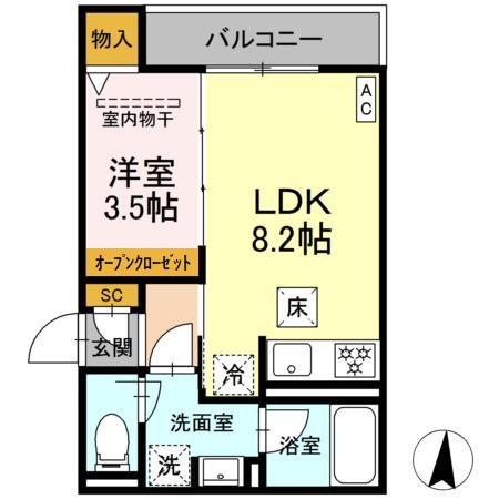 セレスティア本荘中ノ町A(1LDK/1階)の間取り写真