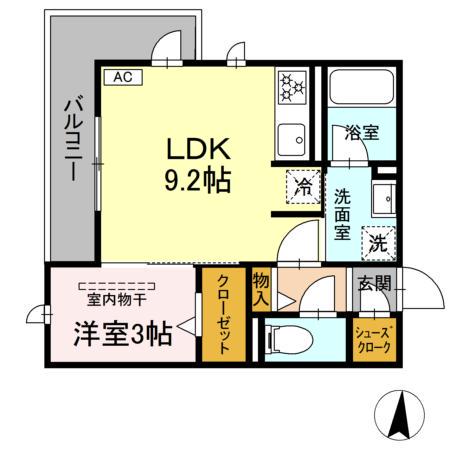 セレスティア本荘中ノ町A(1LDK/3階)の間取り写真