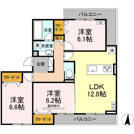 セレスティア本荘中ノ町B(3LDK/3階)の間取り写真