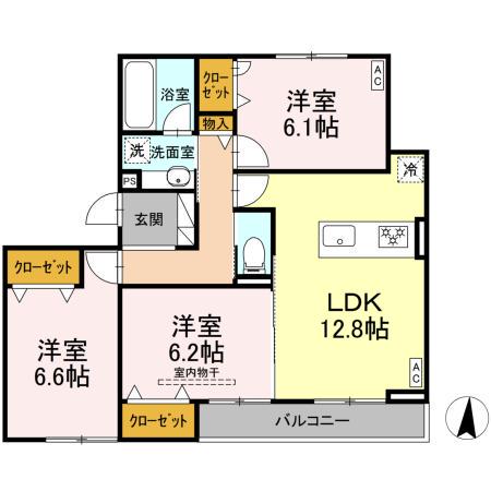 セレスティア本荘中ノ町B(3LDK/2階)の間取り写真