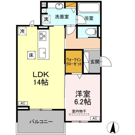 セレスティア本荘中ノ町B(1LDK/1階)の間取り写真