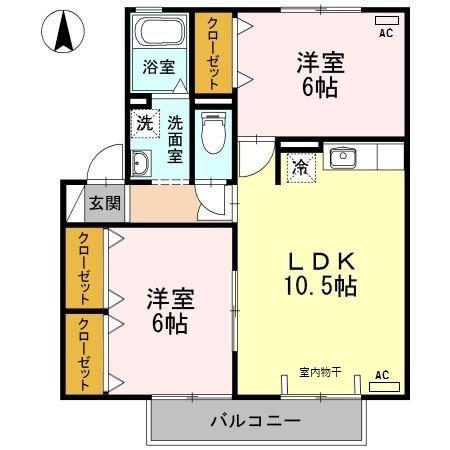 ハイブリッジA(2LDK/2階)の間取り写真