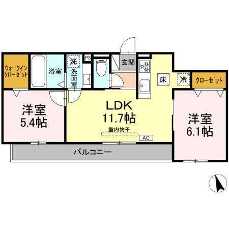 D-ROOM蘇原村雨町C棟(2LDK/1階)の間取り写真