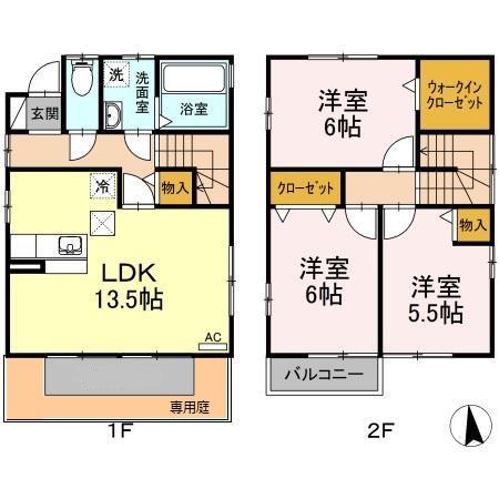 名鉄各務原線 名電各務原駅 徒歩25分 2階建 築20年(3LDK)の間取り写真