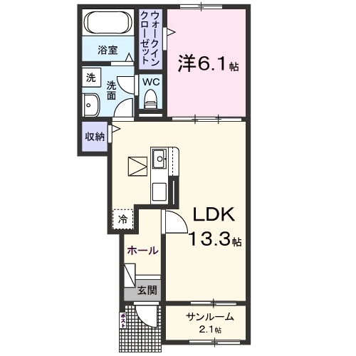 レディアⅢ(1LDK/1階)の間取り写真