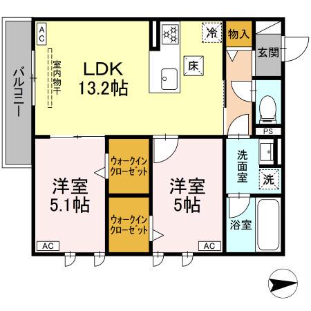 LEONE RESIDENCE(2LDK/1階)の間取り写真