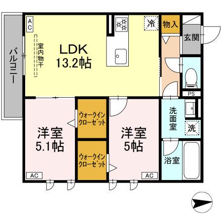 LEONE RESIDENCE(2LDK/2階)の間取り写真