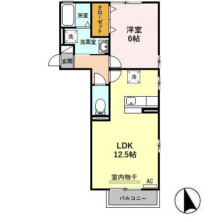 アージュI A(1LDK/2階)の間取り写真