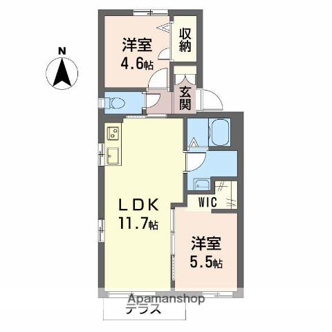 CASTORA棟(2LDK/1階)の間取り写真