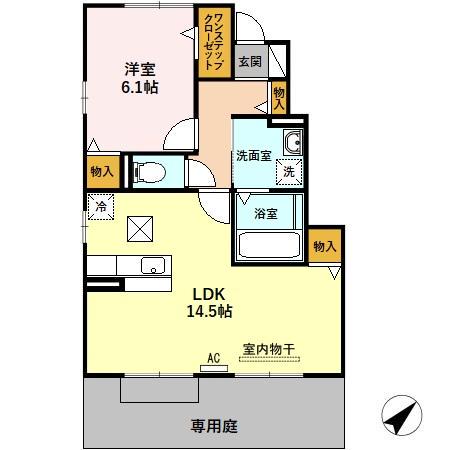 ミロワール鏡島(1LDK/1階)の間取り写真