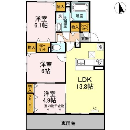 アヴァンス(3LDK/1階)の間取り写真