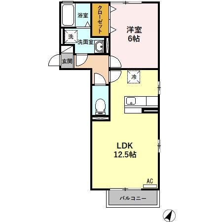 ボンヌシャンス A棟(1LDK/2階)の間取り写真