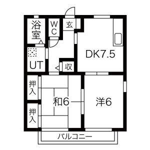 スカイ・コーポ(2DK/2階)の間取り写真