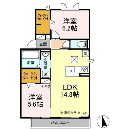 グローリーハイツB棟(2LDK/1階)の間取り写真