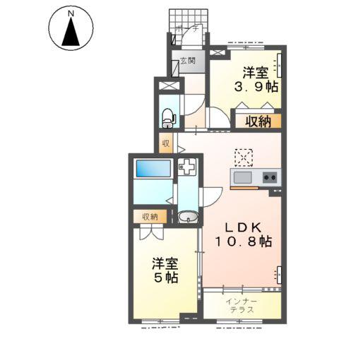 岐阜市芋島F様アパートA棟(2LDK/1階)の間取り写真