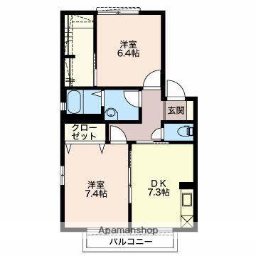 フラワーⅠ(2DK/2階)の間取り写真
