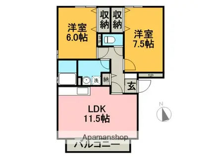 セジュール小田(2LDK/1階)の間取り写真
