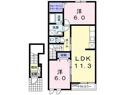 ファミーユ北丘(2LDK/2階)の間取り写真