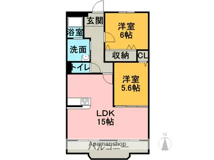 ハートフル・弐番館(2LDK/2階)の間取り写真