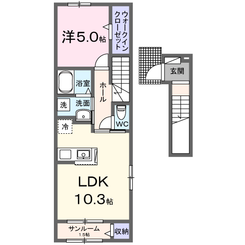 アイウィングⅡ(1LDK/2階)の間取り写真