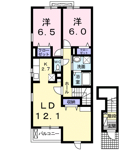 ファミーユ 大菅2(2LDK/2階)の間取り写真