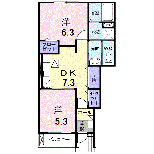 カレッジニアー Ⅱ棟(2DK/1階)の間取り写真