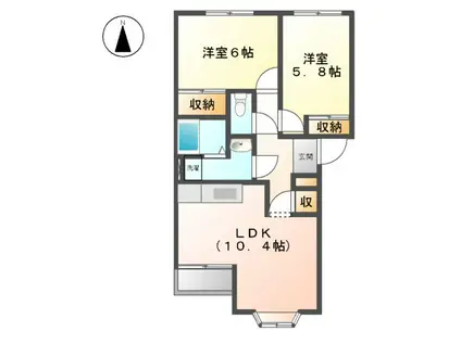 メルヴェールFUJIMORI(2LDK/1階)の間取り写真