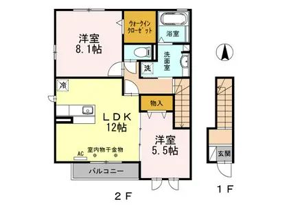 エクセルサワダA棟(2LDK/2階)の間取り写真