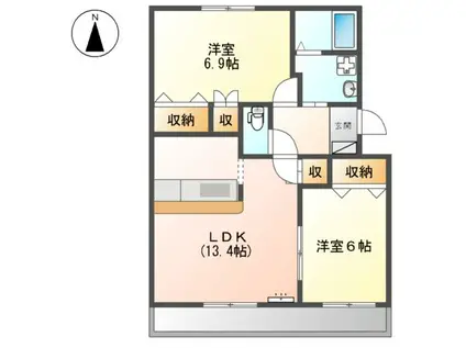 プロニティAOKI(2LDK/2階)の間取り写真