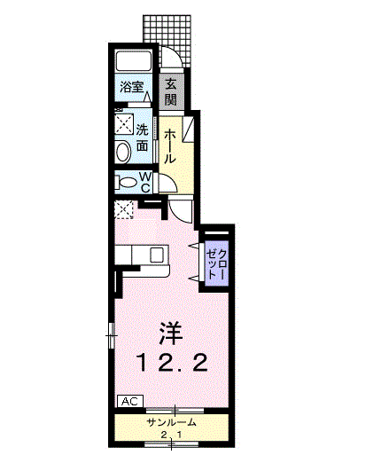 サンリット東鶉 Ⅰ(ワンルーム/1階)の間取り写真