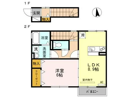 ロクサンEタウン(1LDK/2階)の間取り写真