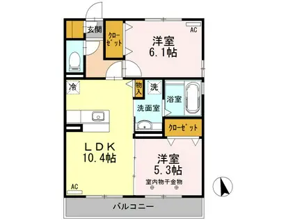 ヴィラ グレンディール(2LDK/2階)の間取り写真