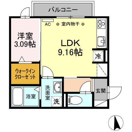RIQUEZA黒野Ⅱ(1LDK/3階)の間取り写真