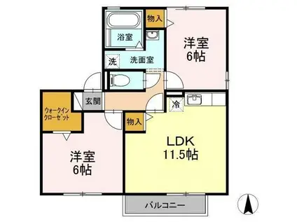 セジュールミキ E棟(2LDK/2階)の間取り写真