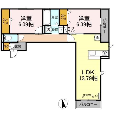 D-ROOM茜部本郷(2LDK/3階)の間取り写真