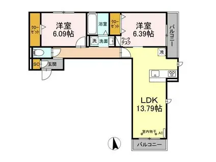 D-ROOM茜部本郷(2LDK/3階)の間取り写真
