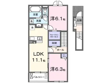 ラ・セゾン川島(2LDK/2階)の間取り写真