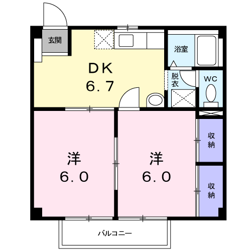 ニューシティ平賀Ⅰ(2DK/2階)の間取り写真