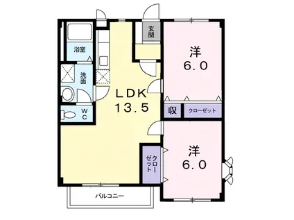 ファミーユ熊ノ前B(2LDK/2階)の間取り写真