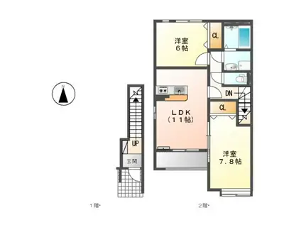 グリーンヒルズ西仙房(2LDK/2階)の間取り写真