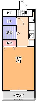 シャトーふじや(ワンルーム/1階)の間取り写真