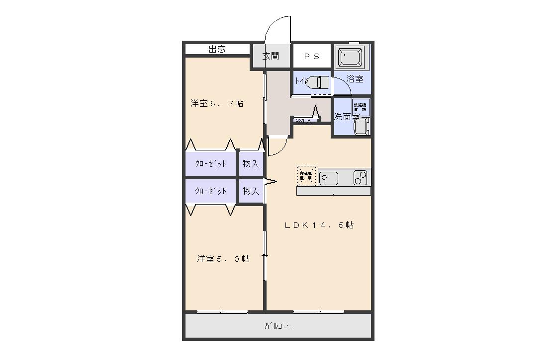 ペアマルタ(2LDK/4階)の間取り写真