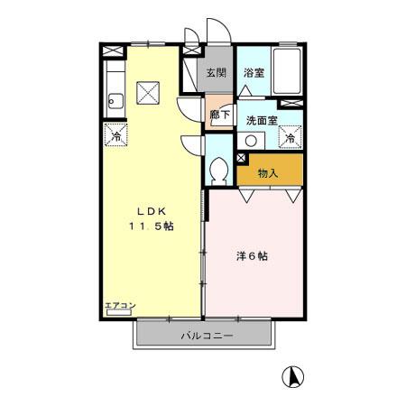 ハイロライマA(1LDK/1階)の間取り写真