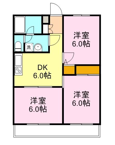 グリーンハイツ水戸島(3DK/3階)の間取り写真